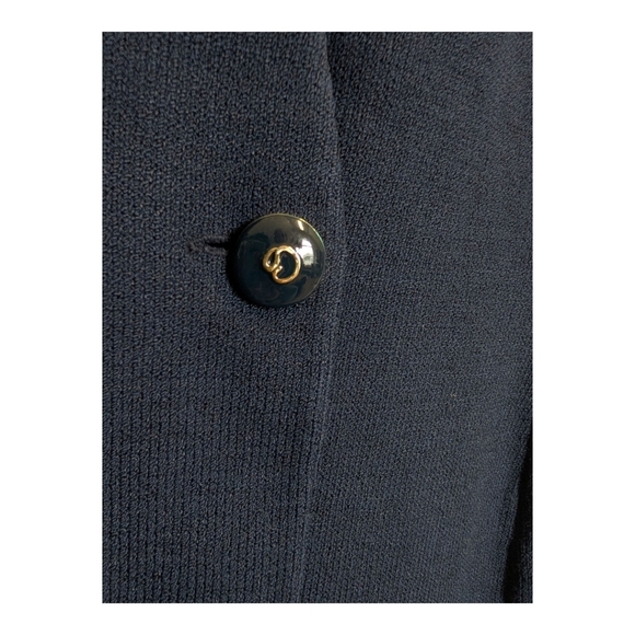 St John's Knit Long Blazer Cardigan Navy Blue One Button Wool Blend - Picture 3 of 8